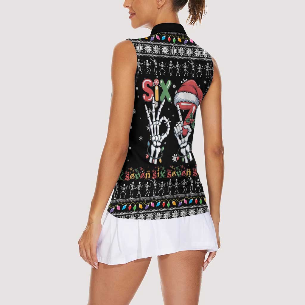 Six Seven Funny Skeleton Fingers Christmas Women Sleeveless Polo Shirt Creepy Santa Skeleton Hands - Wonder Print Shop