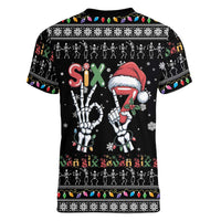 Six Seven Funny Skeleton Fingers Christmas Women V-Neck T-Shirt Creepy Santa Skeleton Hands - Wonder Print Shop