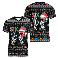 Six Seven Funny Skeleton Fingers Christmas Women V-Neck T-Shirt Creepy Santa Skeleton Hands - Wonder Print Shop