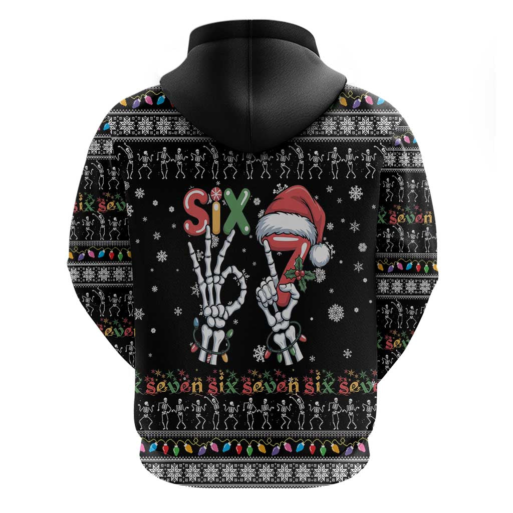 Six Seven Funny Skeleton Fingers Christmas Zip Hoodie Creepy Santa Skeleton Hands - Wonder Print Shop