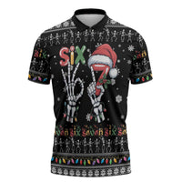 Six Seven Funny Skeleton Fingers Christmas Zipper Polo Shirt Creepy Santa Skeleton Hands - Wonder Print Shop