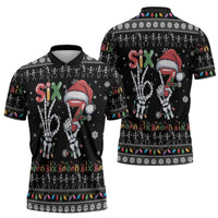 Six Seven Funny Skeleton Fingers Christmas Zipper Polo Shirt Creepy Santa Skeleton Hands - Wonder Print Shop