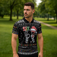 Six Seven Funny Skeleton Fingers Christmas Zipper Polo Shirt Creepy Santa Skeleton Hands - Wonder Print Shop