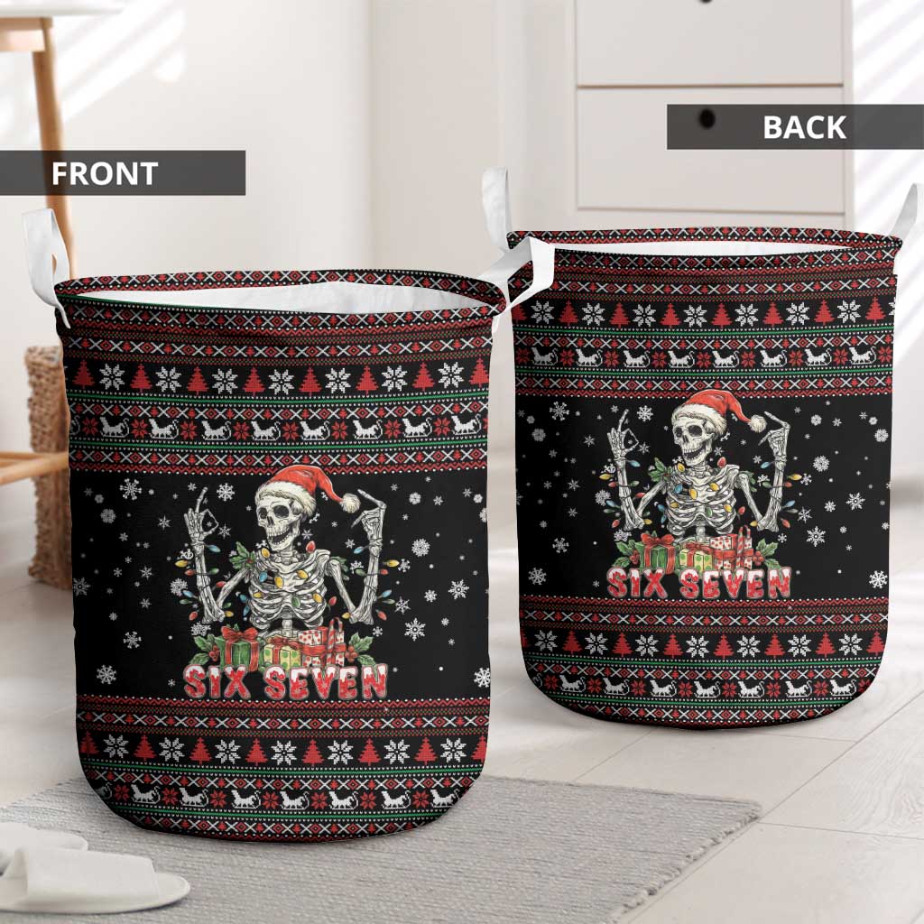 Six Seven Santa Skeleton Laundry Basket Funny Christmas Skull - Wonder Print Shop