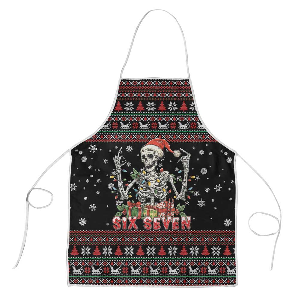 Six Seven Santa Skeleton Apron Funny Christmas Skull - Wonder Print Shop