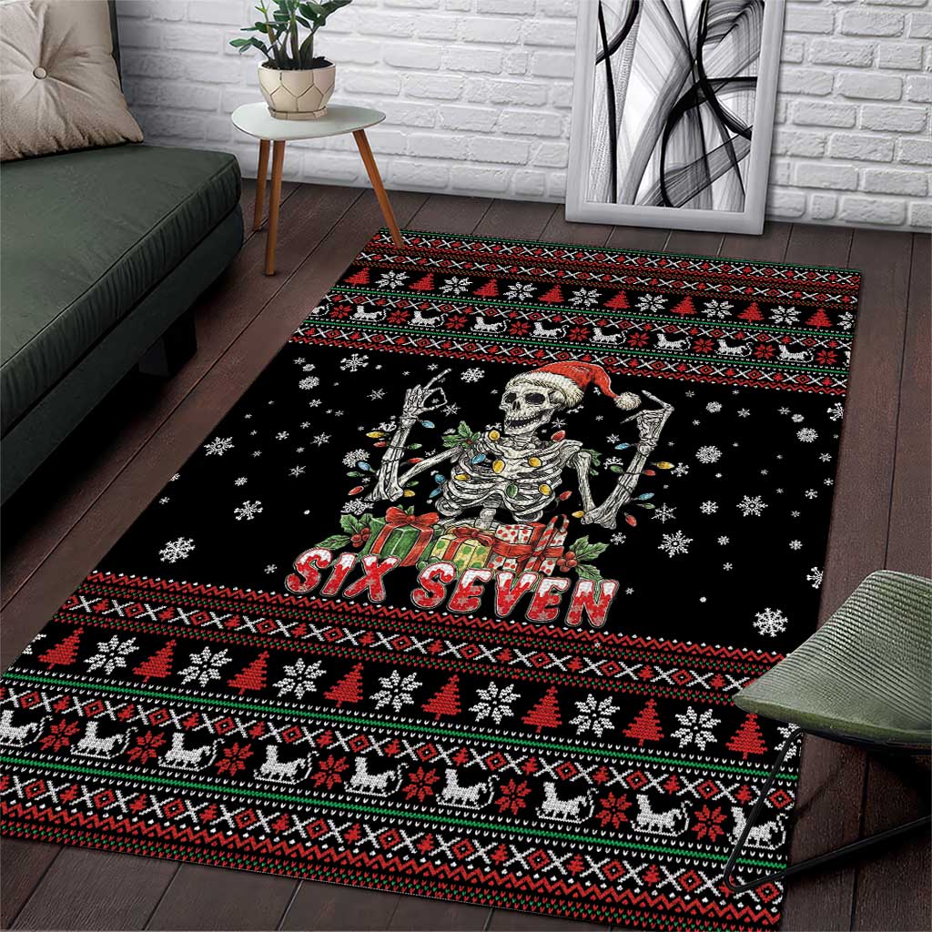 Six Seven Santa Skeleton Area Rug Funny Christmas Skull - Wonder Print Shop