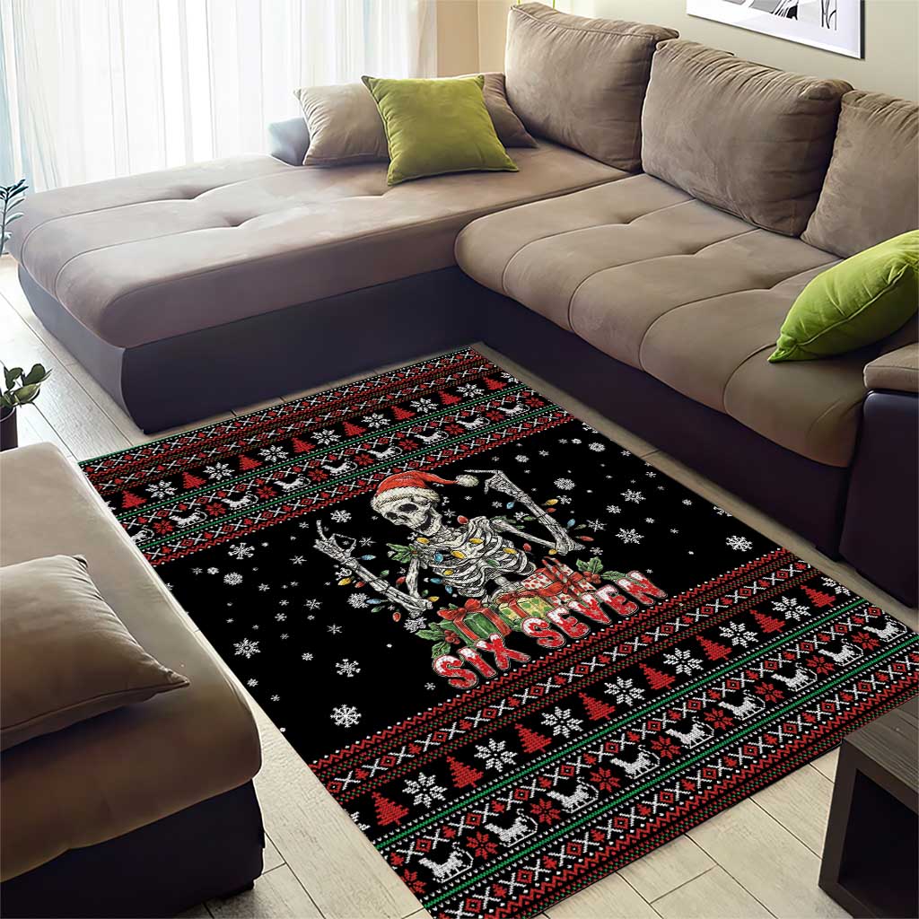 Six Seven Santa Skeleton Area Rug Funny Christmas Skull - Wonder Print Shop