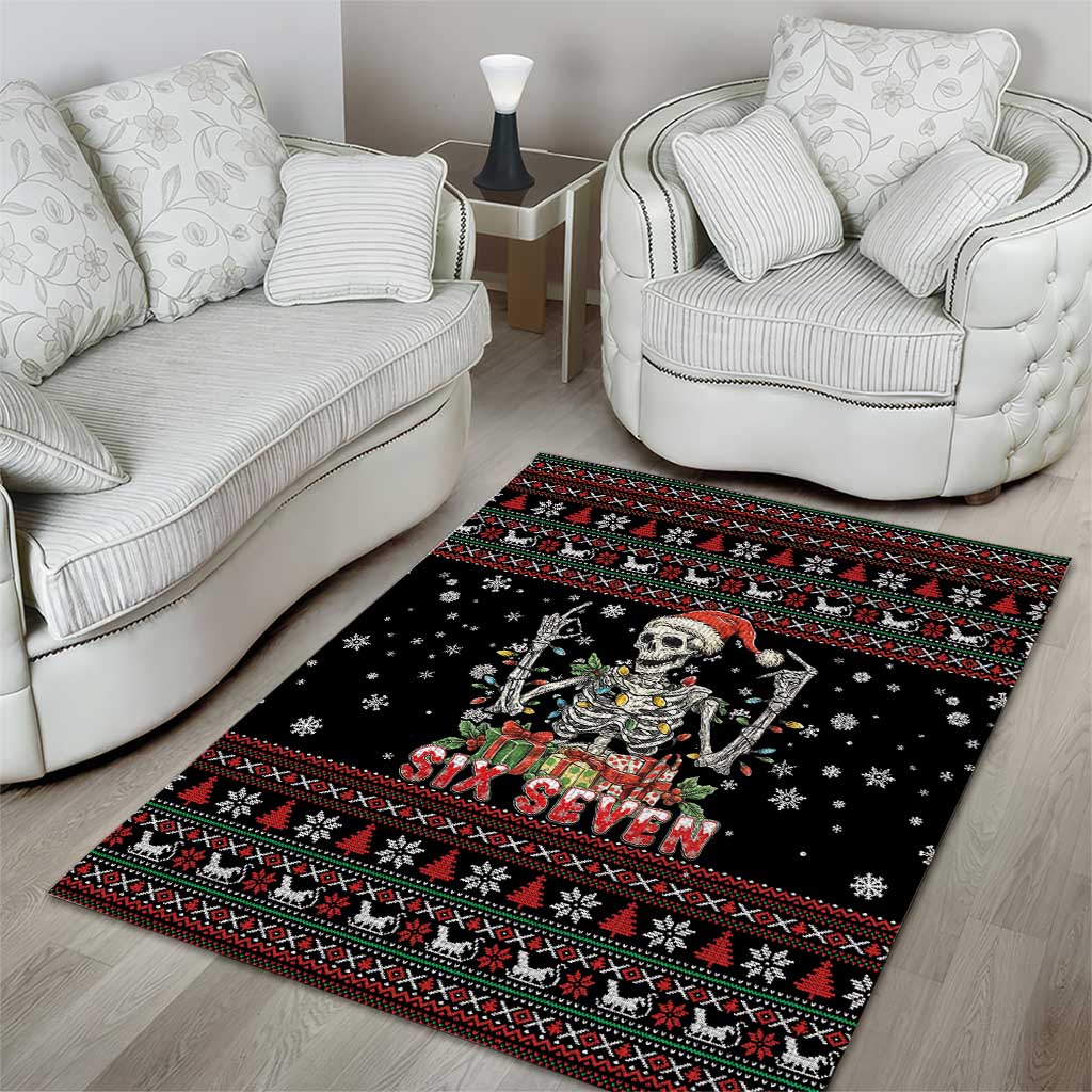 Six Seven Santa Skeleton Area Rug Funny Christmas Skull - Wonder Print Shop