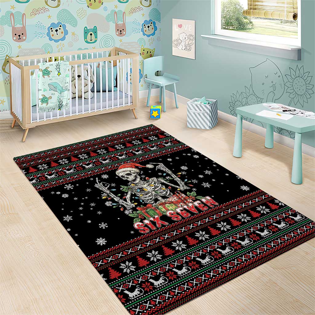 Six Seven Santa Skeleton Area Rug Funny Christmas Skull - Wonder Print Shop