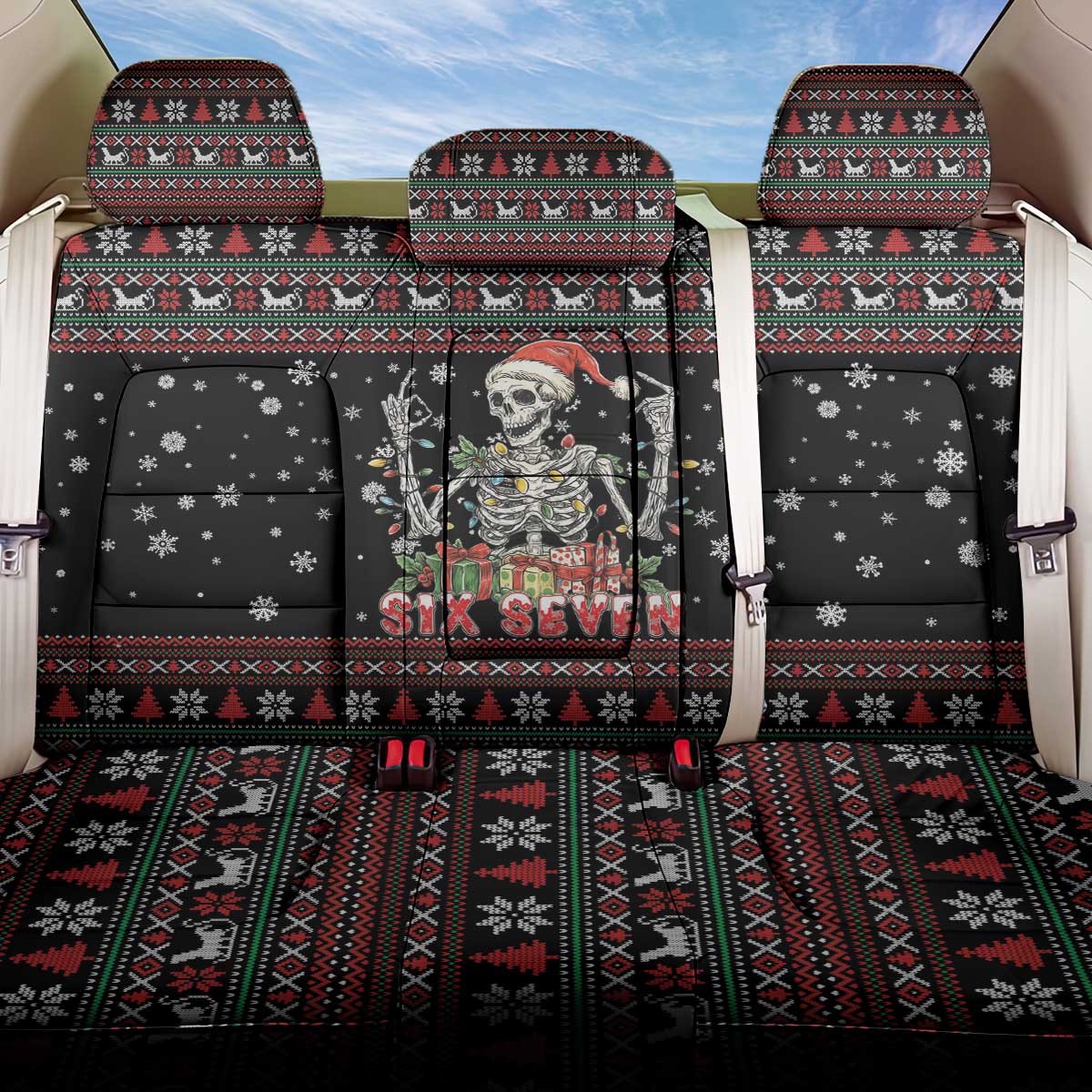 Six Seven Santa Skeleton Back Car Seat Cover Funny Christmas Skull - Wonder Print Shop