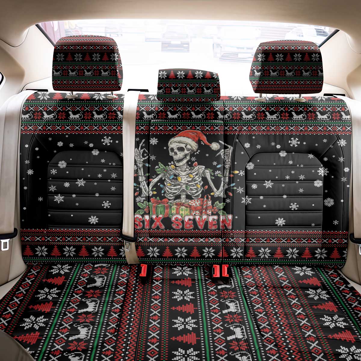 Six Seven Santa Skeleton Back Car Seat Cover Funny Christmas Skull - Wonder Print Shop