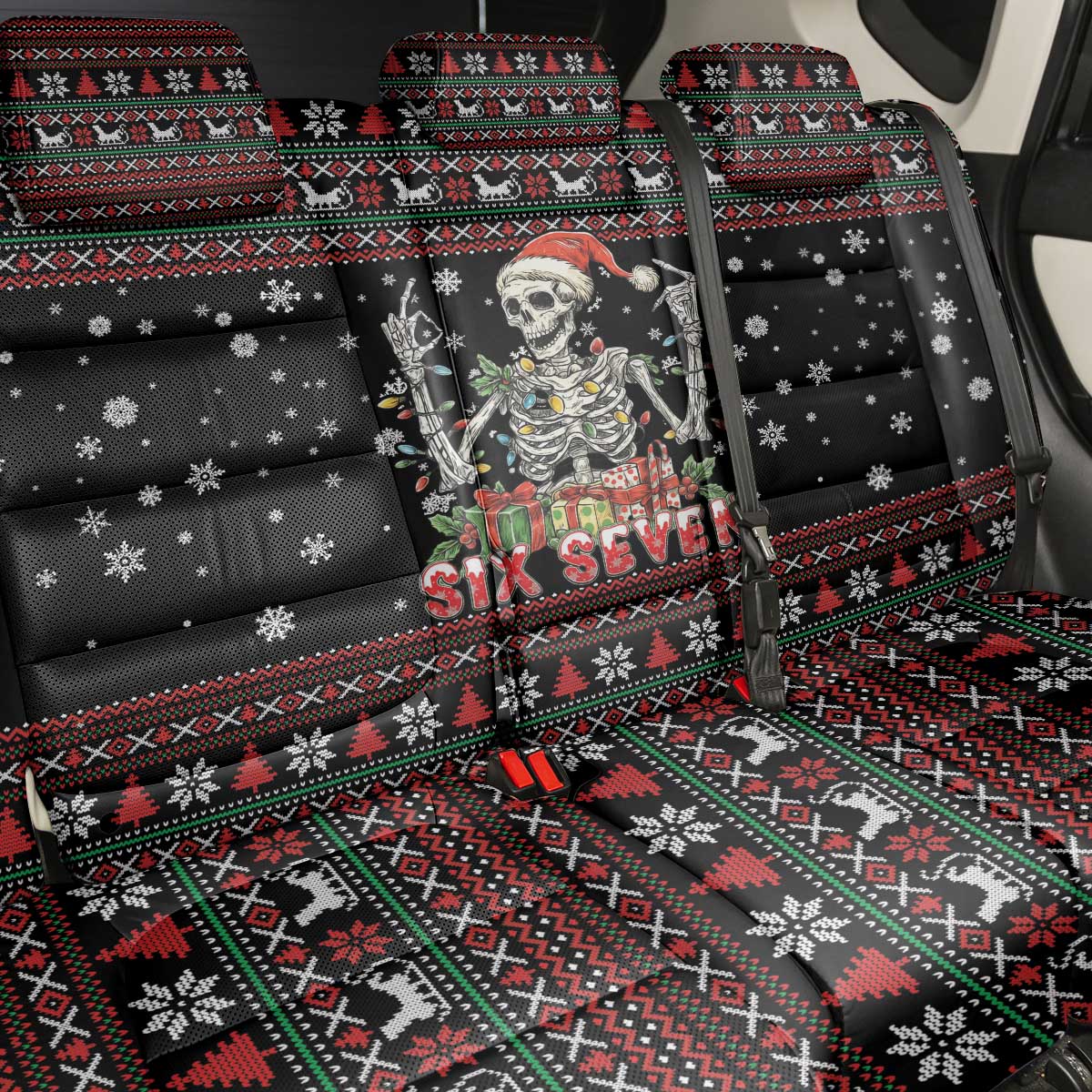 Six Seven Santa Skeleton Back Car Seat Cover Funny Christmas Skull - Wonder Print Shop