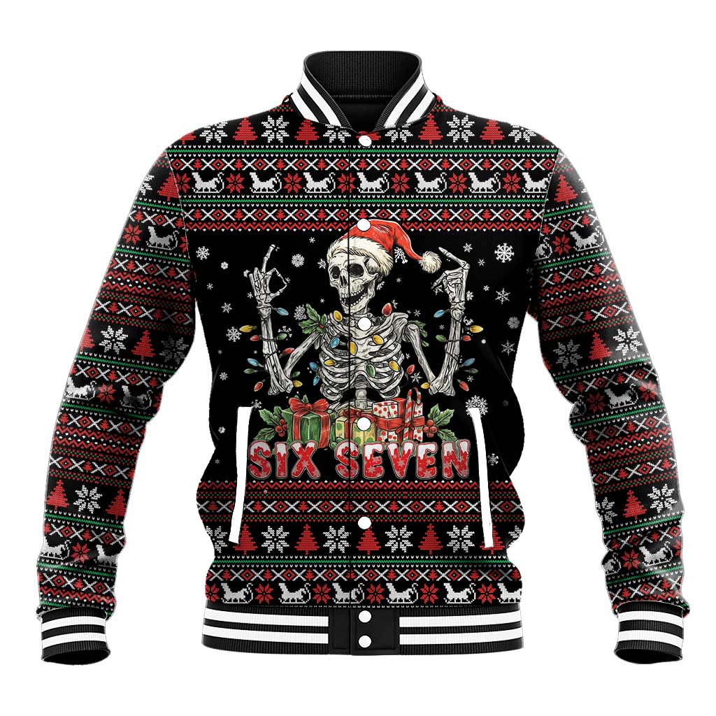 Six Seven Santa Skeleton Baseball Jacket Funny Christmas Skull - Wonder Print Shop