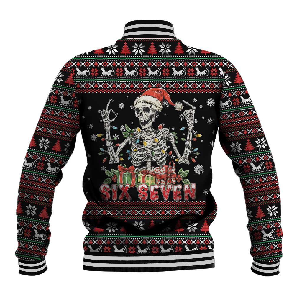 Six Seven Santa Skeleton Baseball Jacket Funny Christmas Skull - Wonder Print Shop