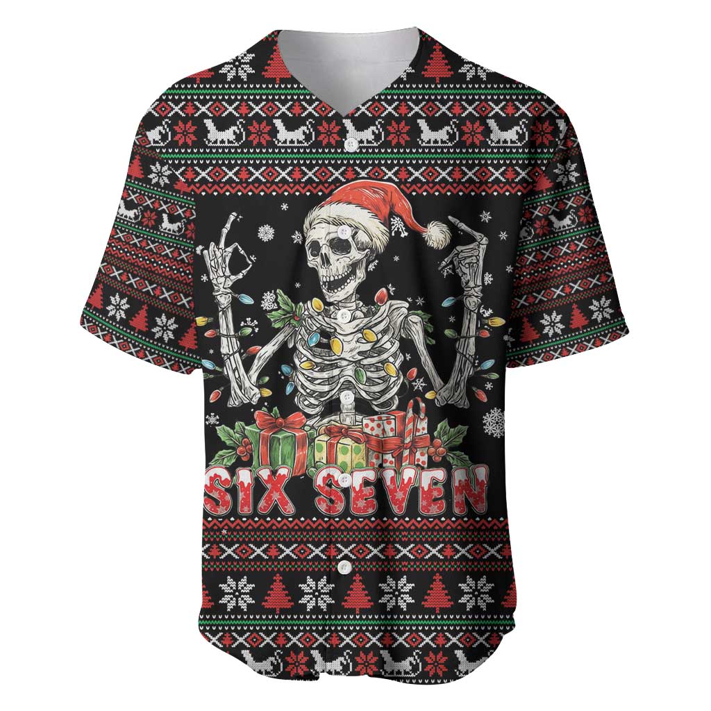 Six Seven Santa Skeleton Baseball Jersey Funny Christmas Skull - Wonder Print Shop