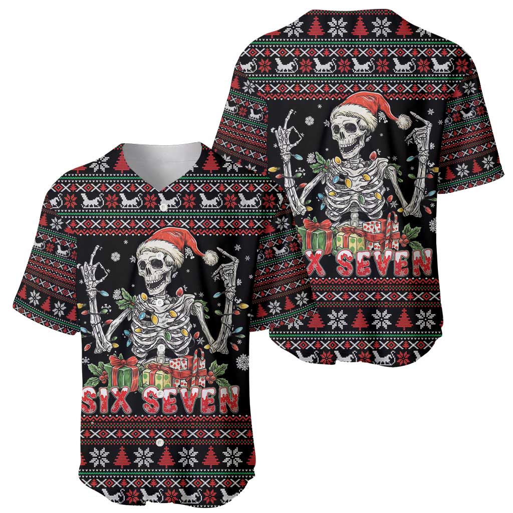 Six Seven Santa Skeleton Baseball Jersey Funny Christmas Skull - Wonder Print Shop