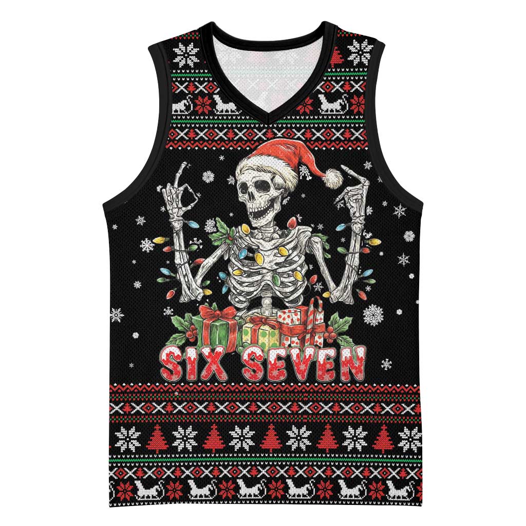 Six Seven Santa Skeleton Basketball Jersey Funny Christmas Skull - Wonder Print Shop