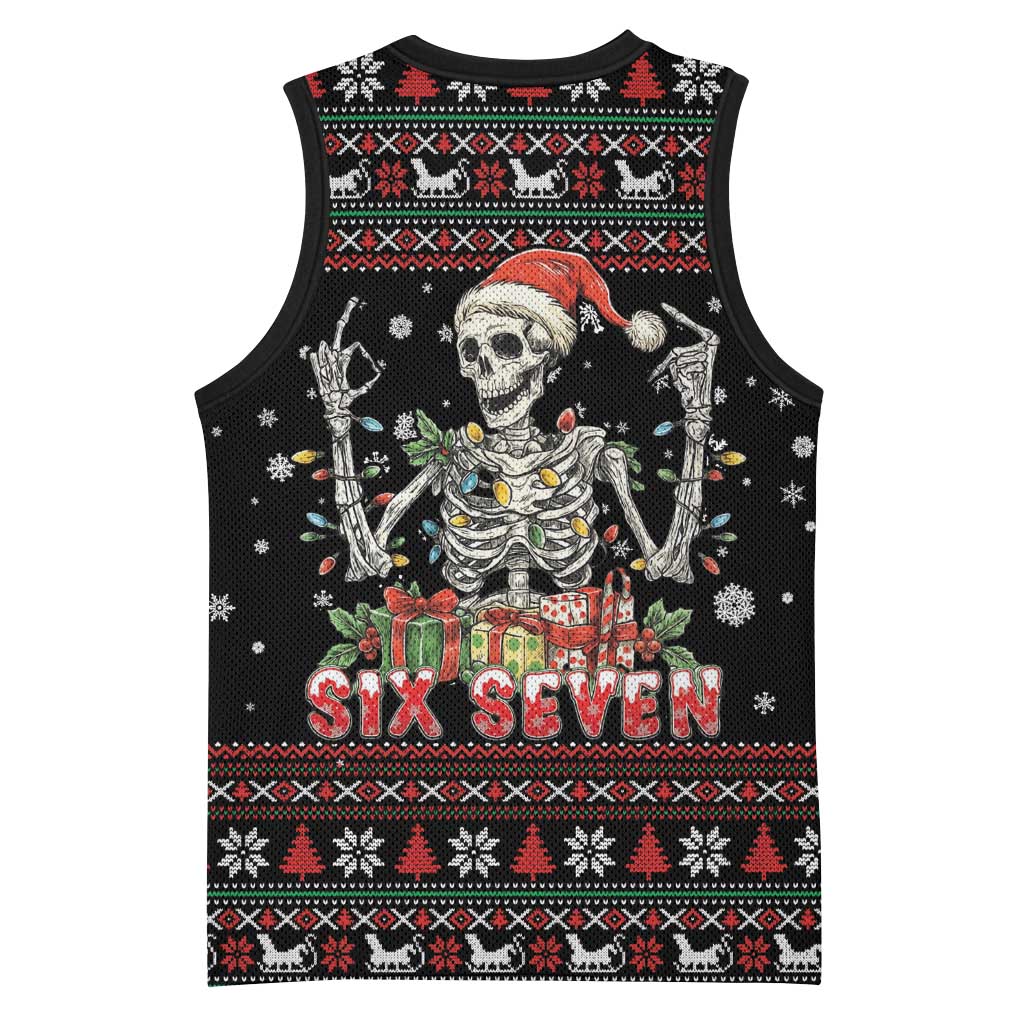 Six Seven Santa Skeleton Basketball Jersey Funny Christmas Skull - Wonder Print Shop