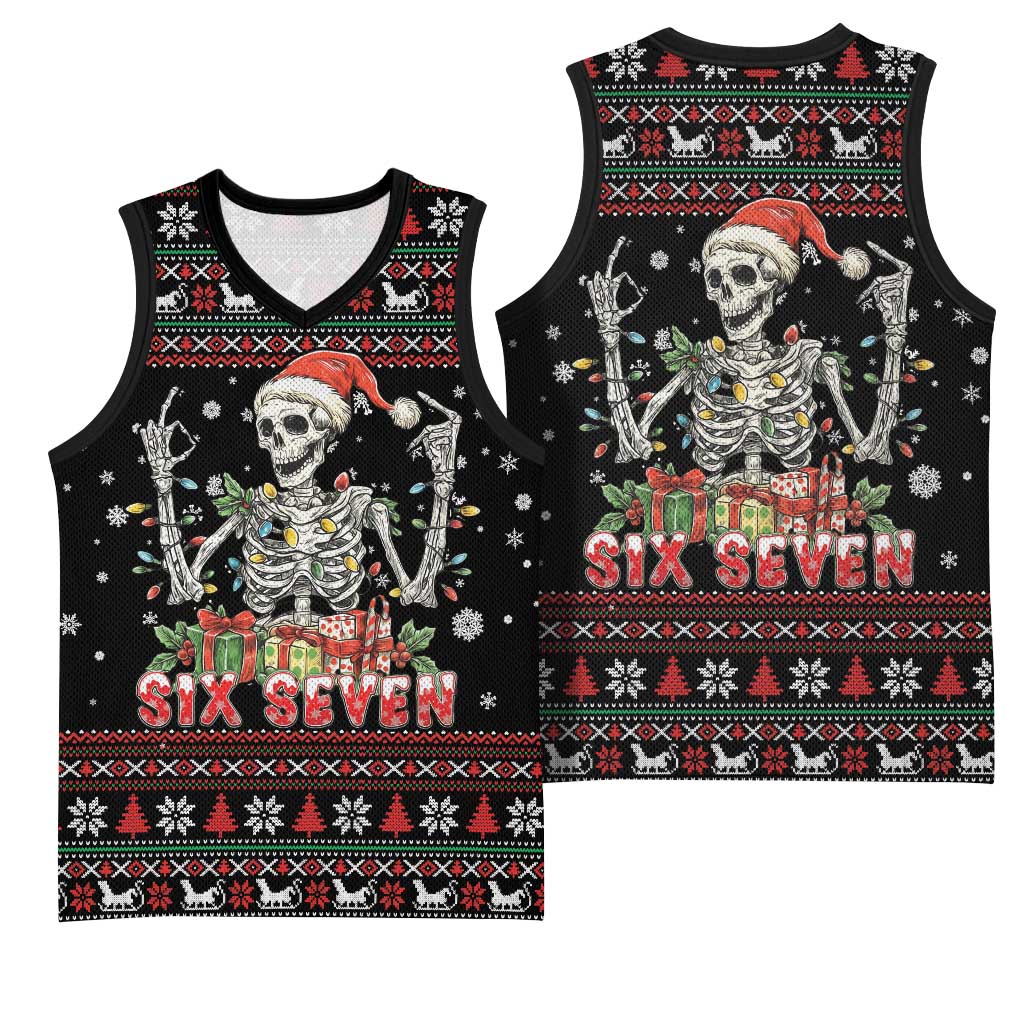 Six Seven Santa Skeleton Basketball Jersey Funny Christmas Skull - Wonder Print Shop
