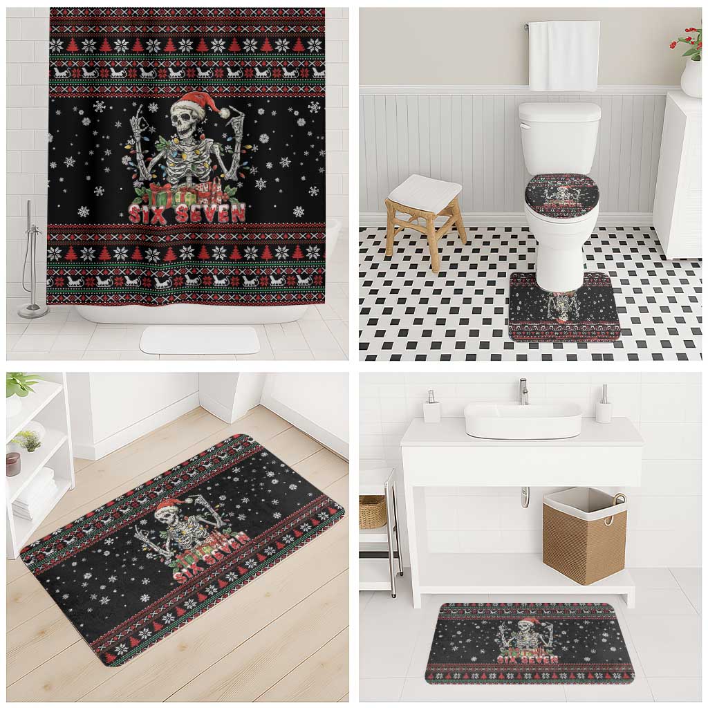 Six Seven Santa Skeleton Bathroom Set Funny Christmas Skull - Wonder Print Shop