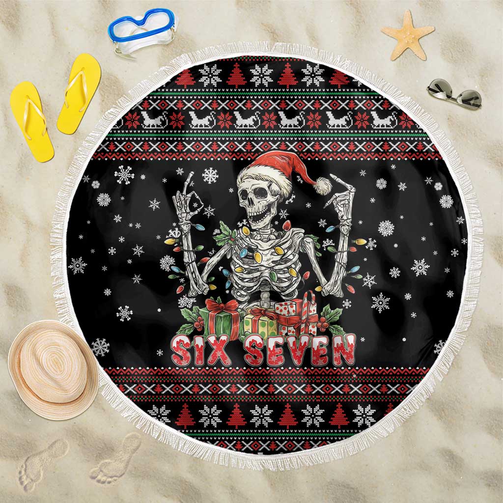 Six Seven Santa Skeleton Beach Blanket Funny Christmas Skull - Wonder Print Shop