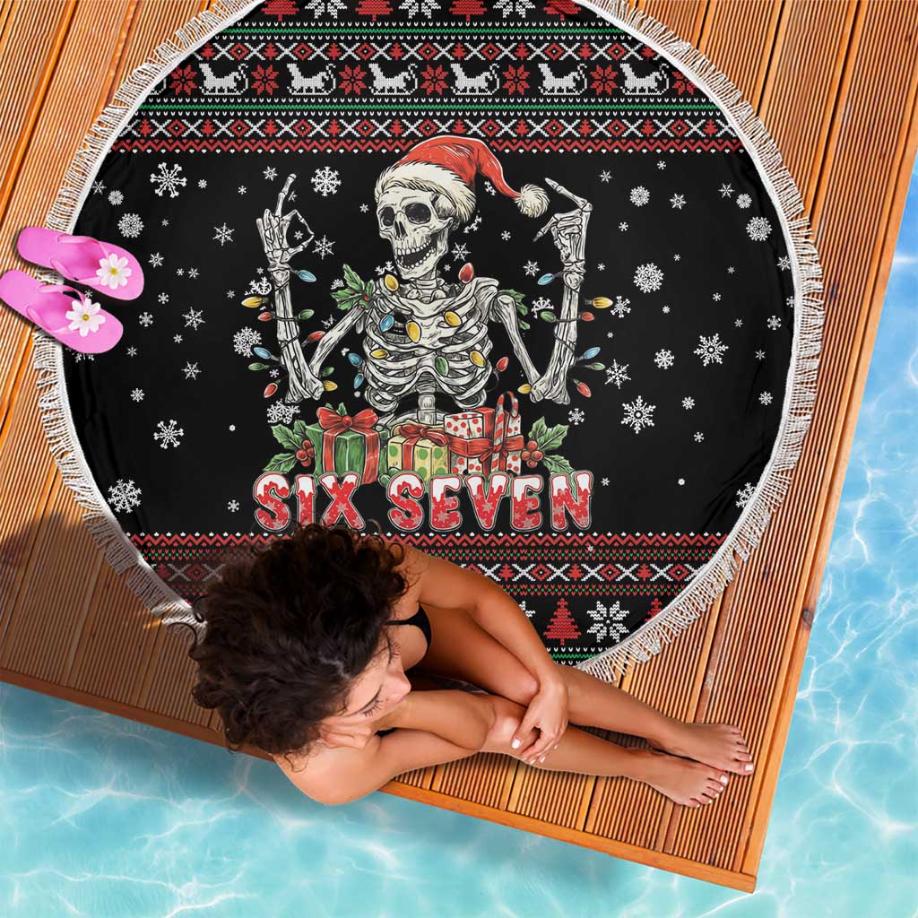 Six Seven Santa Skeleton Beach Blanket Funny Christmas Skull - Wonder Print Shop