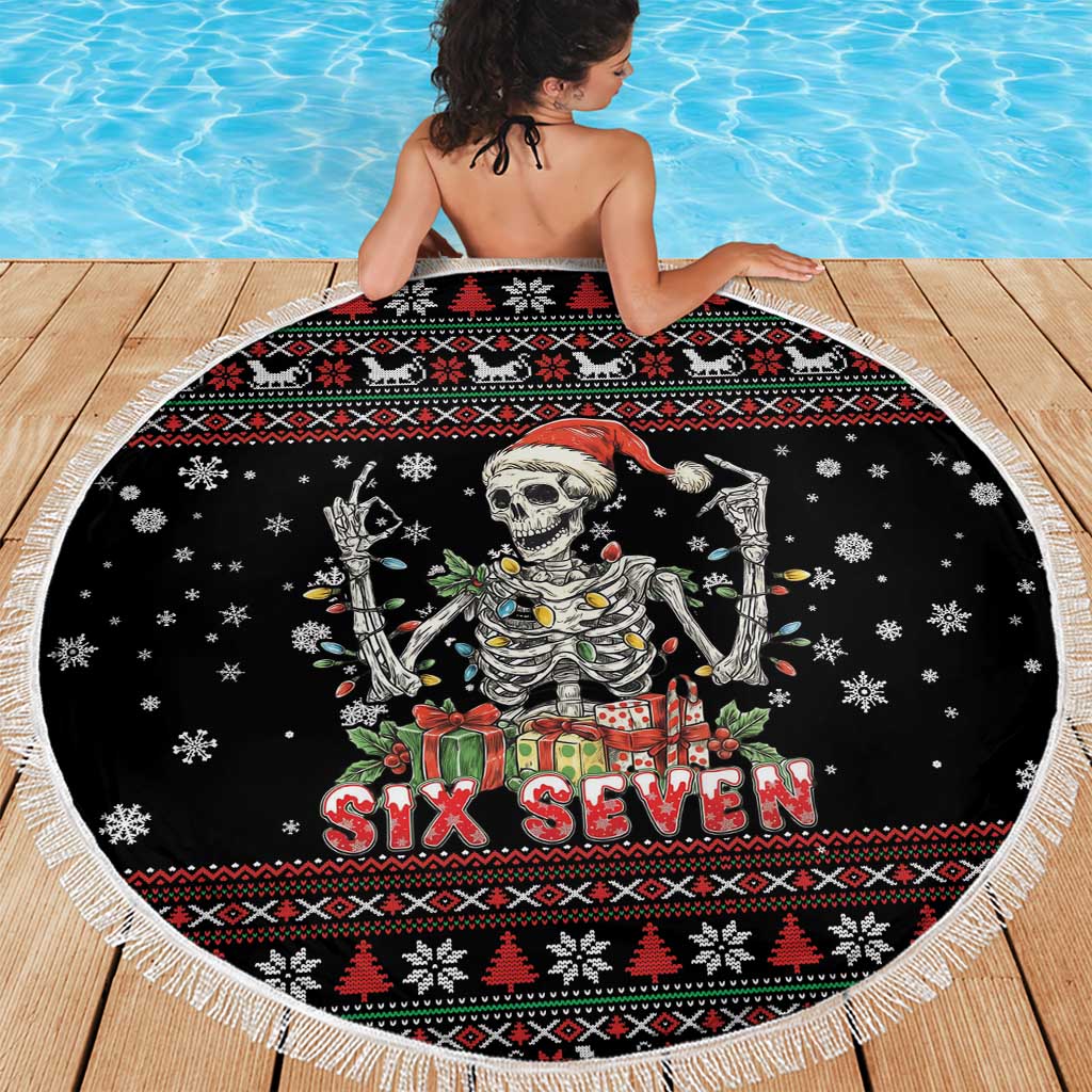 Six Seven Santa Skeleton Beach Blanket Funny Christmas Skull - Wonder Print Shop