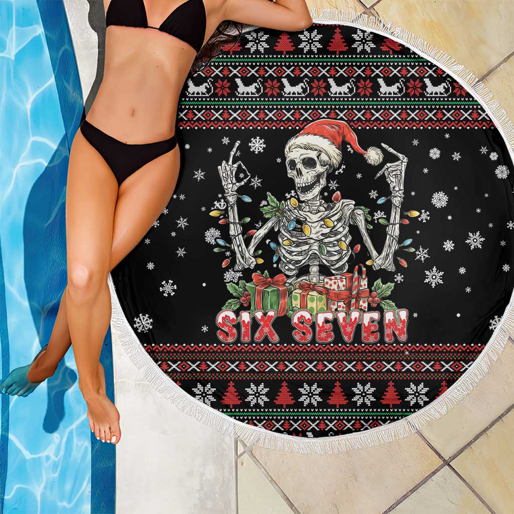 Six Seven Santa Skeleton Beach Blanket Funny Christmas Skull - Wonder Print Shop