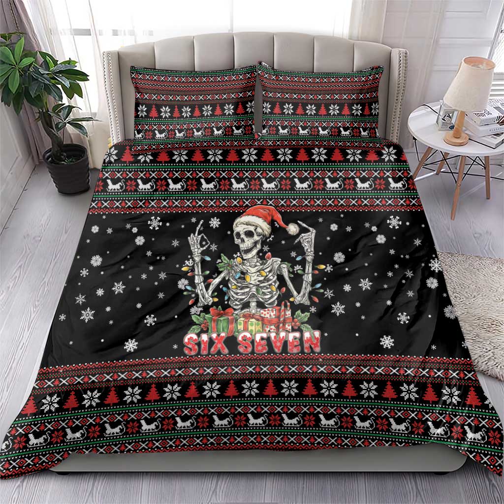 Six Seven Santa Skeleton Bedding Set Funny Christmas Skull - Wonder Print Shop