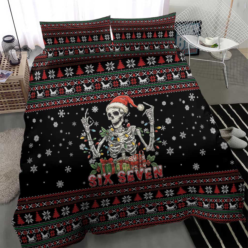 Six Seven Santa Skeleton Bedding Set Funny Christmas Skull - Wonder Print Shop