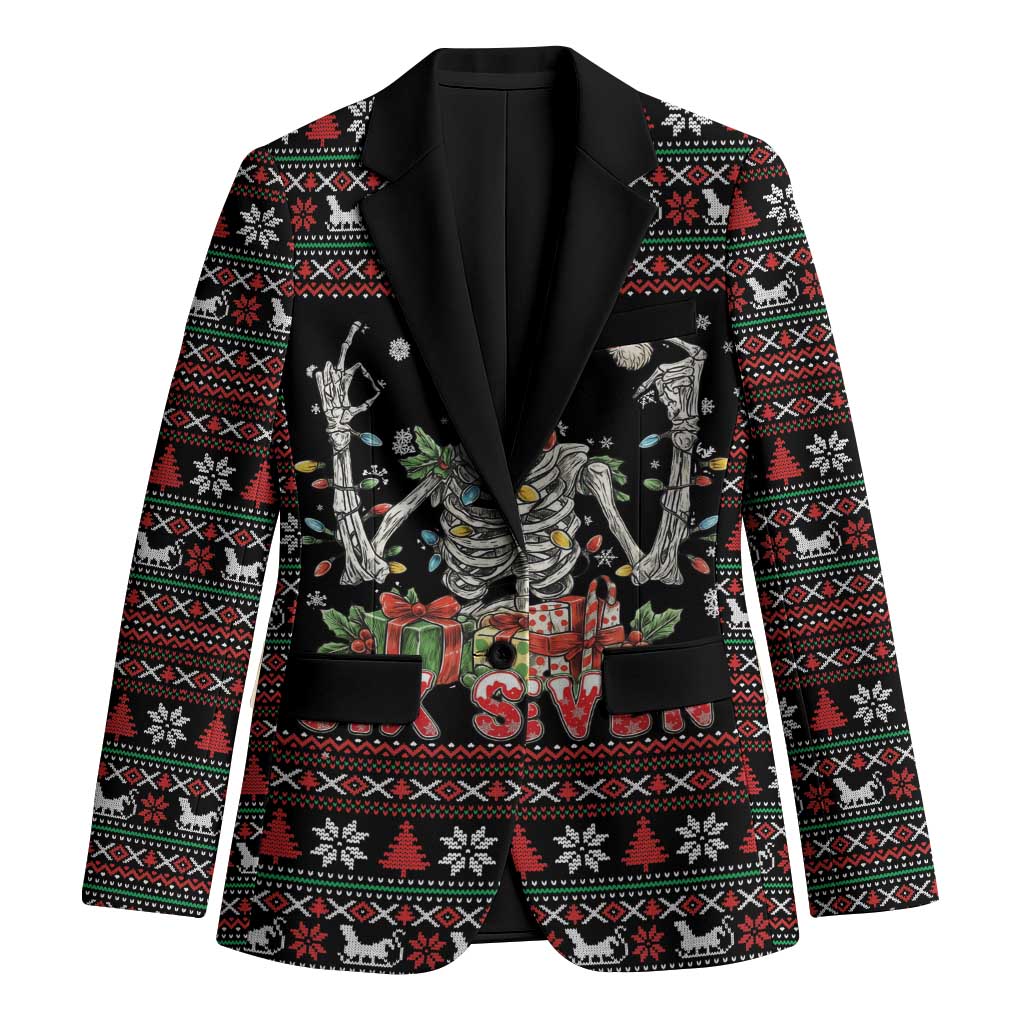 Six Seven Santa Skeleton Blazer Funny Christmas Skull - Wonder Print Shop