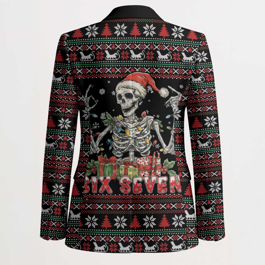 Six Seven Santa Skeleton Blazer Funny Christmas Skull - Wonder Print Shop