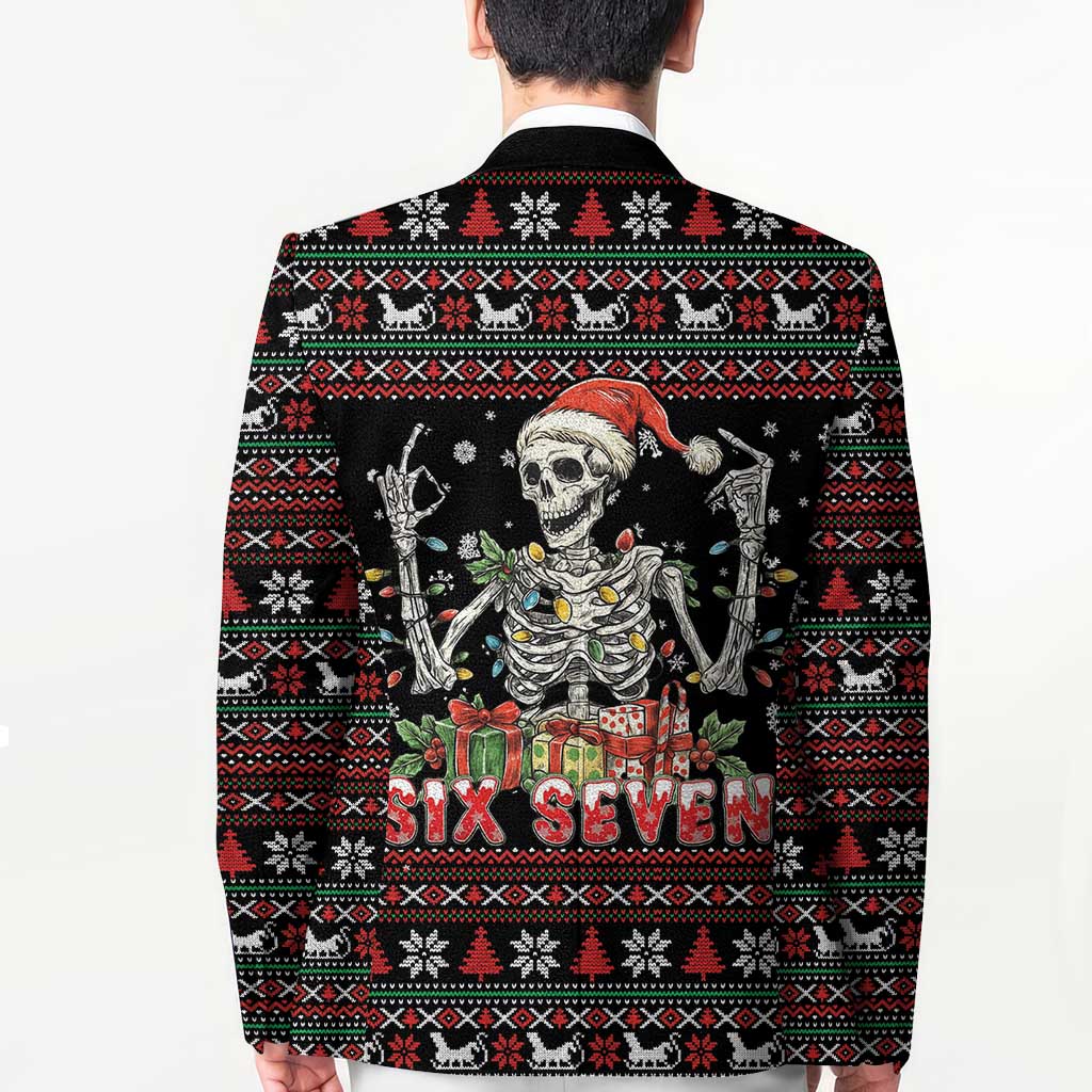 Six Seven Santa Skeleton Blazer Funny Christmas Skull - Wonder Print Shop