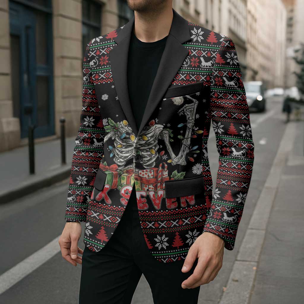 Six Seven Santa Skeleton Blazer Funny Christmas Skull - Wonder Print Shop
