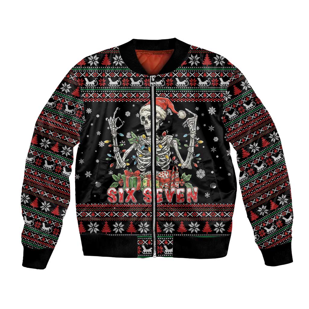 Six Seven Santa Skeleton Bomber Jacket Funny Christmas Skull - Wonder Print Shop