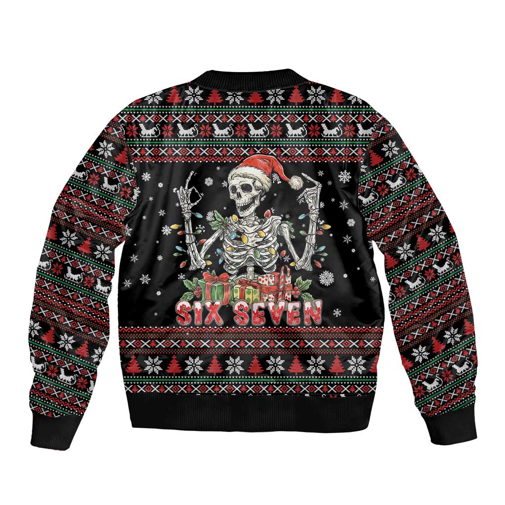 Six Seven Santa Skeleton Bomber Jacket Funny Christmas Skull - Wonder Print Shop