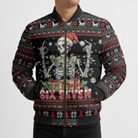 Six Seven Santa Skeleton Bomber Puffer Jacket Funny Christmas Skull - Wonder Print Shop