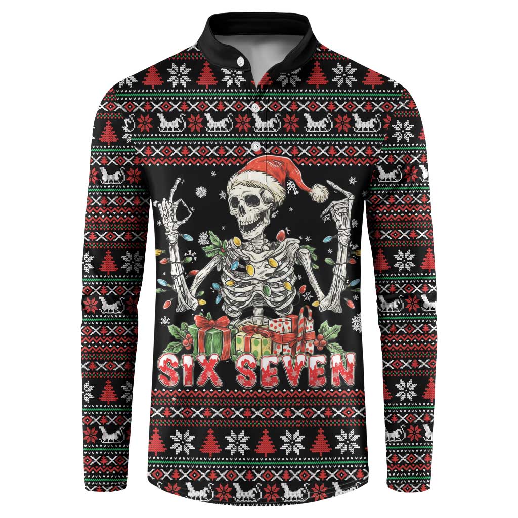Six Seven Santa Skeleton Button Sweatshirt Funny Christmas Skull - Wonder Print Shop