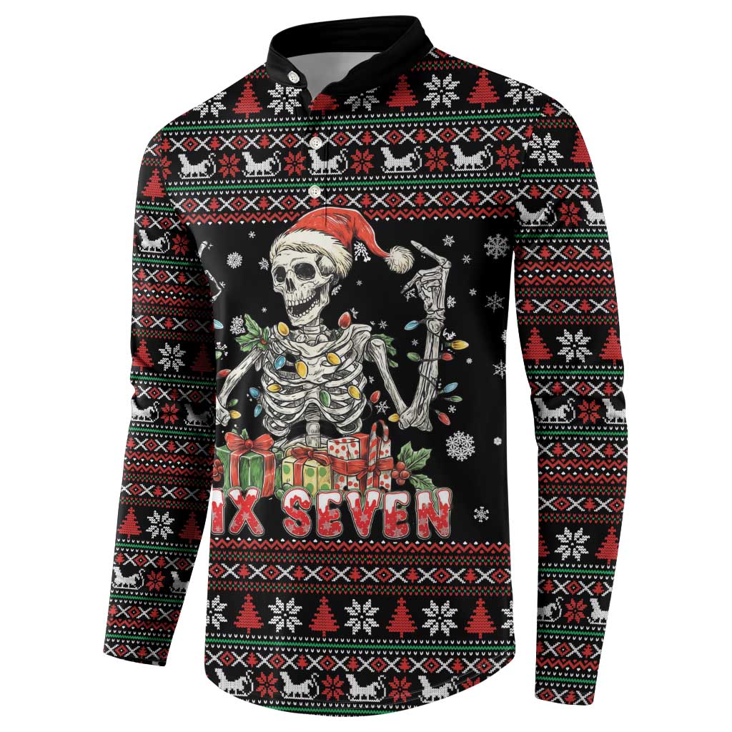 Six Seven Santa Skeleton Button Sweatshirt Funny Christmas Skull - Wonder Print Shop