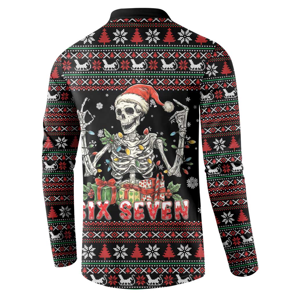 Six Seven Santa Skeleton Button Sweatshirt Funny Christmas Skull - Wonder Print Shop