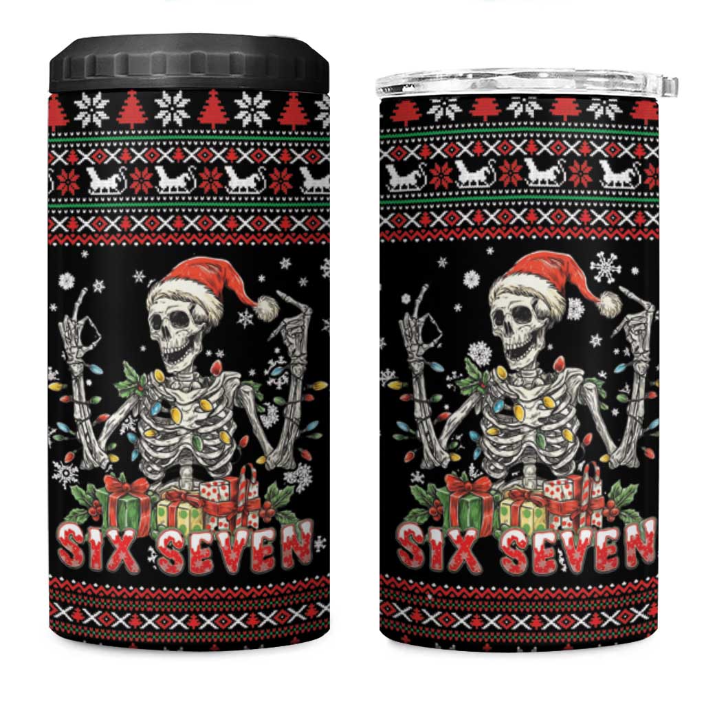 Six Seven Santa Skeleton 4 in 1 Can Cooler Tumbler Funny Christmas Skull - Wonder Print Shop