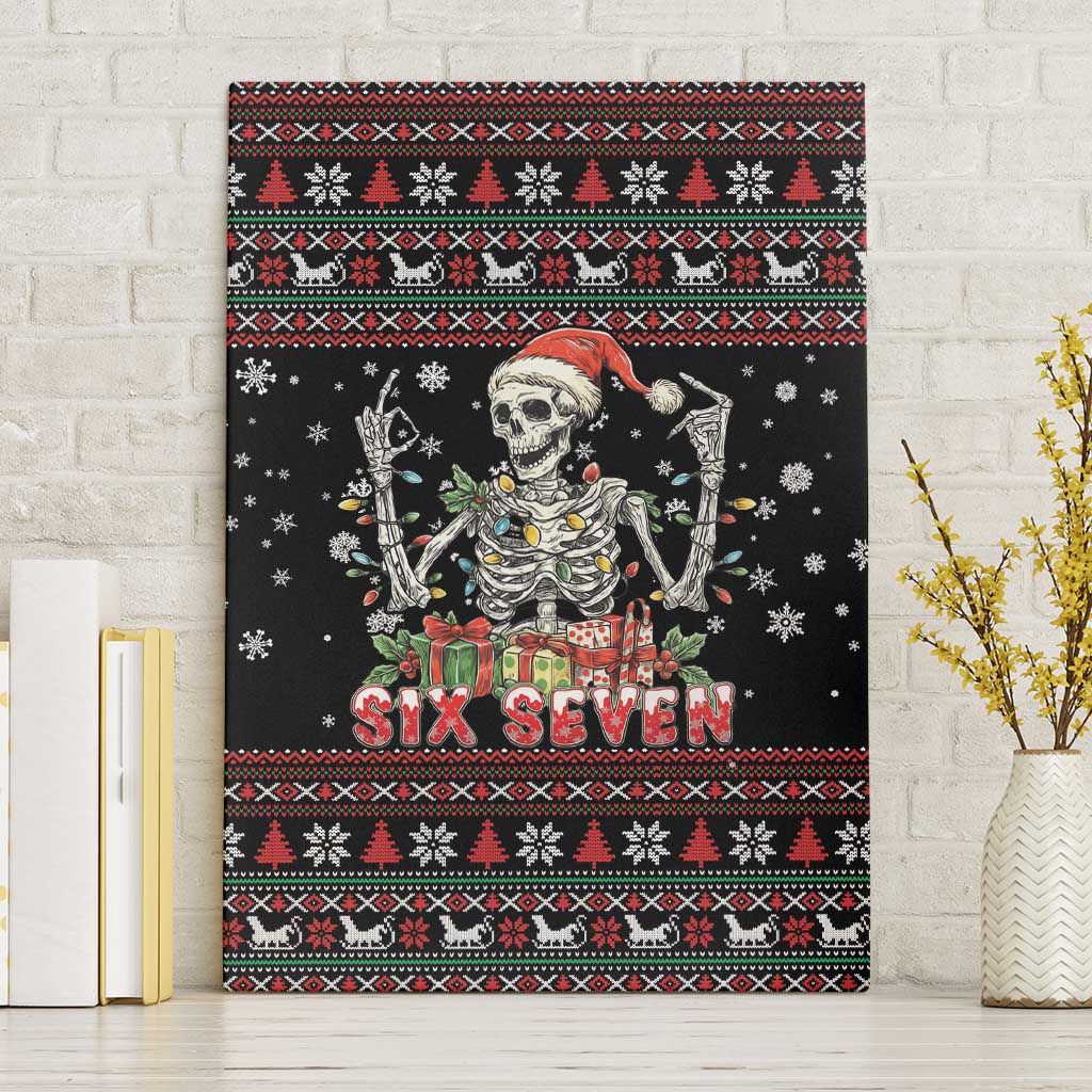 Six Seven Santa Skeleton Canvas Wall Art Funny Christmas Skull - Wonder Print Shop
