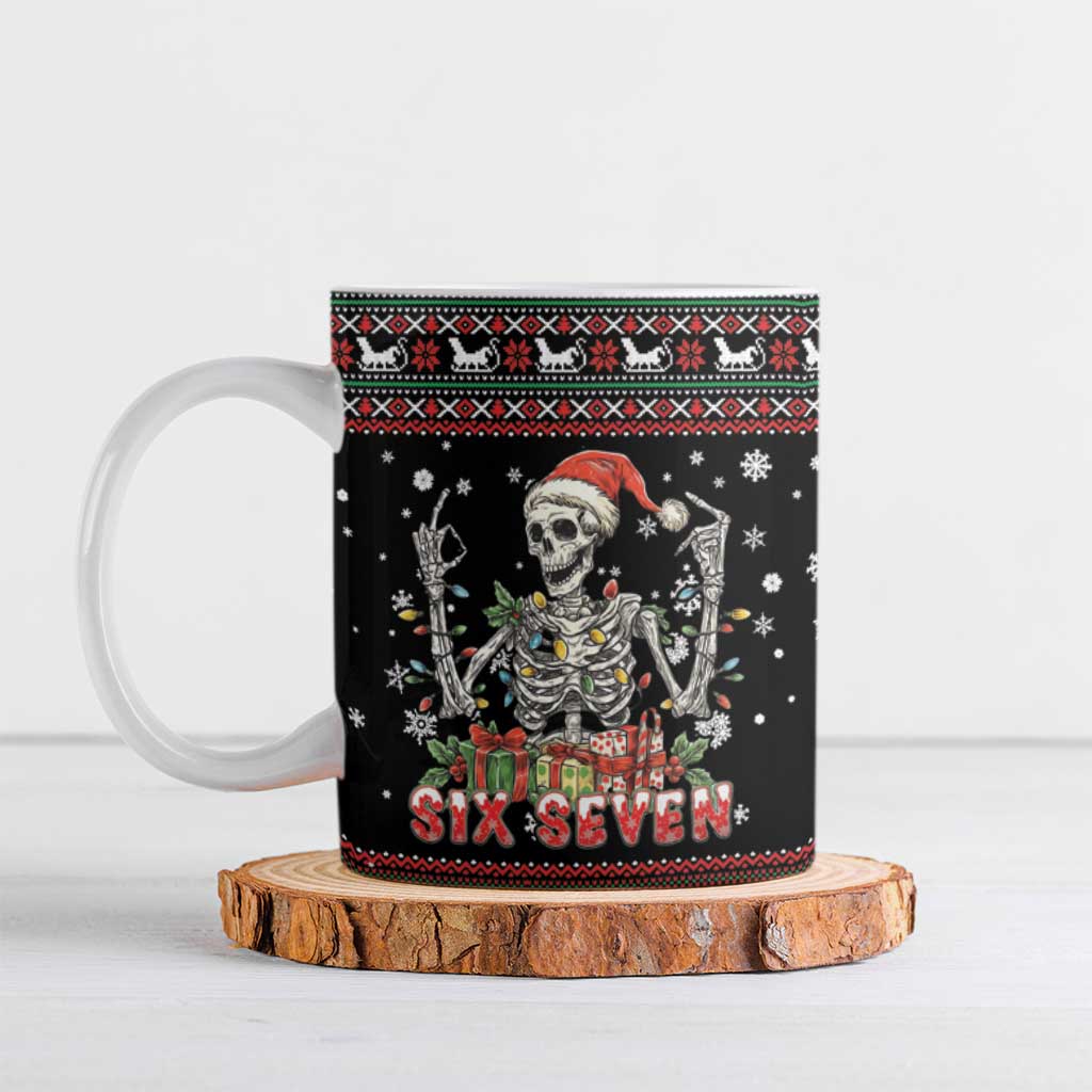 Six Seven Santa Skeleton Ceramic Mug Funny Christmas Skull - Wonder Print Shop