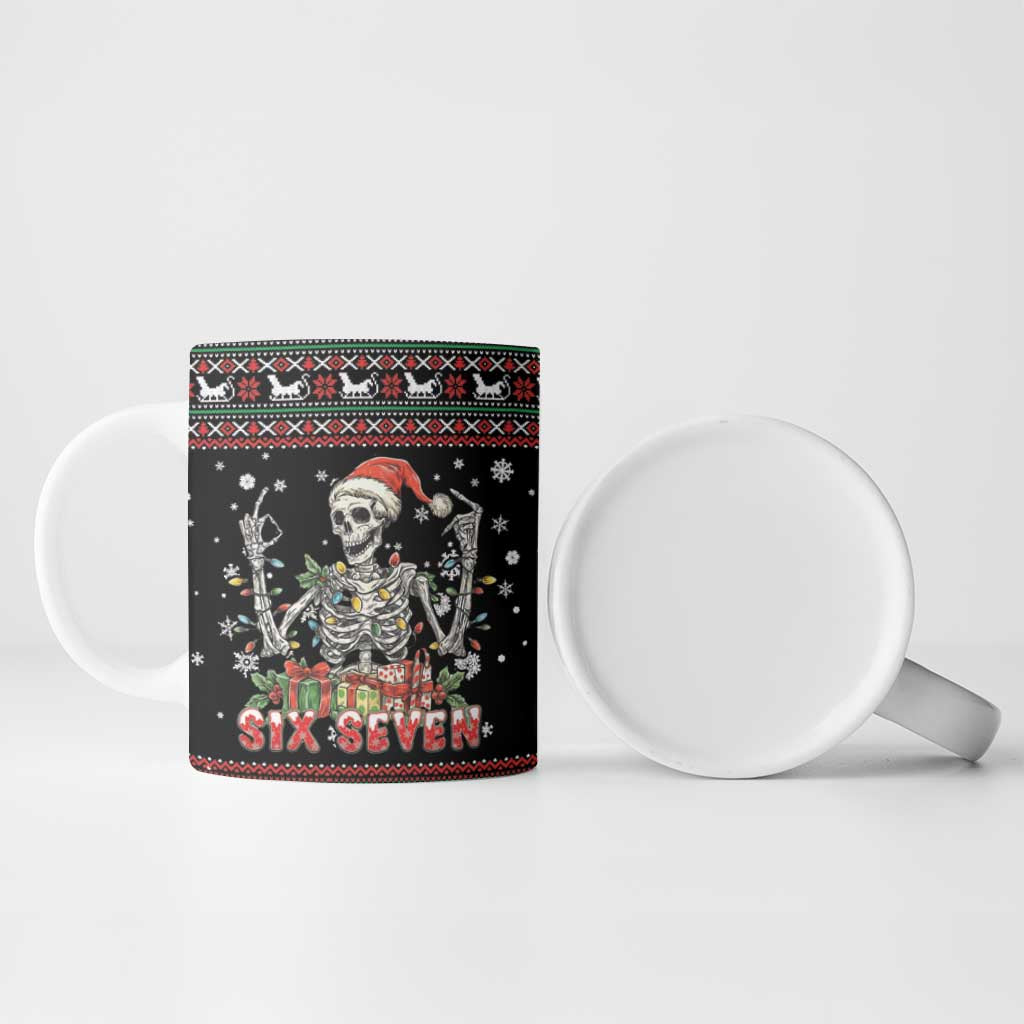 Six Seven Santa Skeleton Ceramic Mug Funny Christmas Skull - Wonder Print Shop