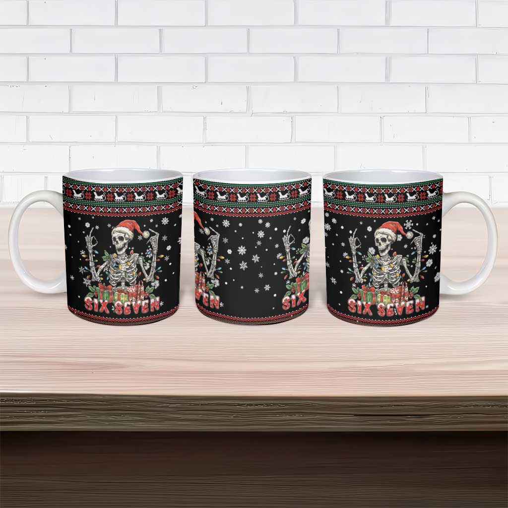 Six Seven Santa Skeleton Ceramic Mug Funny Christmas Skull - Wonder Print Shop
