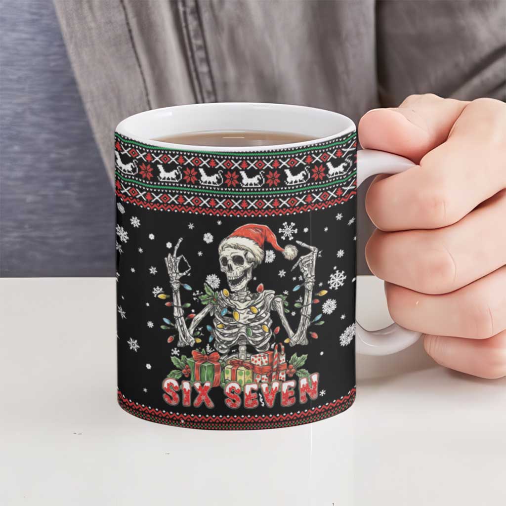 Six Seven Santa Skeleton Ceramic Mug Funny Christmas Skull - Wonder Print Shop