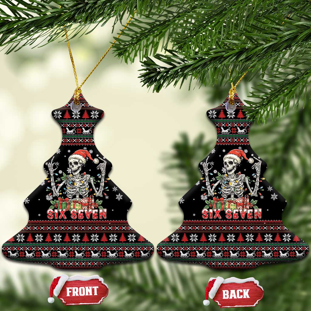 Six Seven Santa Skeleton Ceramic Ornament Funny Christmas Skull - Wonder Print Shop