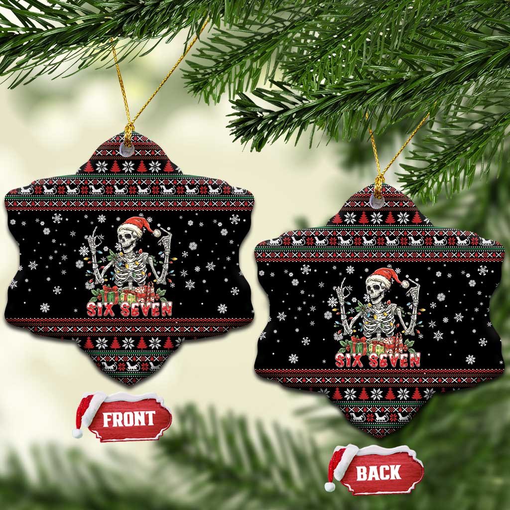Six Seven Santa Skeleton Ceramic Ornament Funny Christmas Skull - Wonder Print Shop
