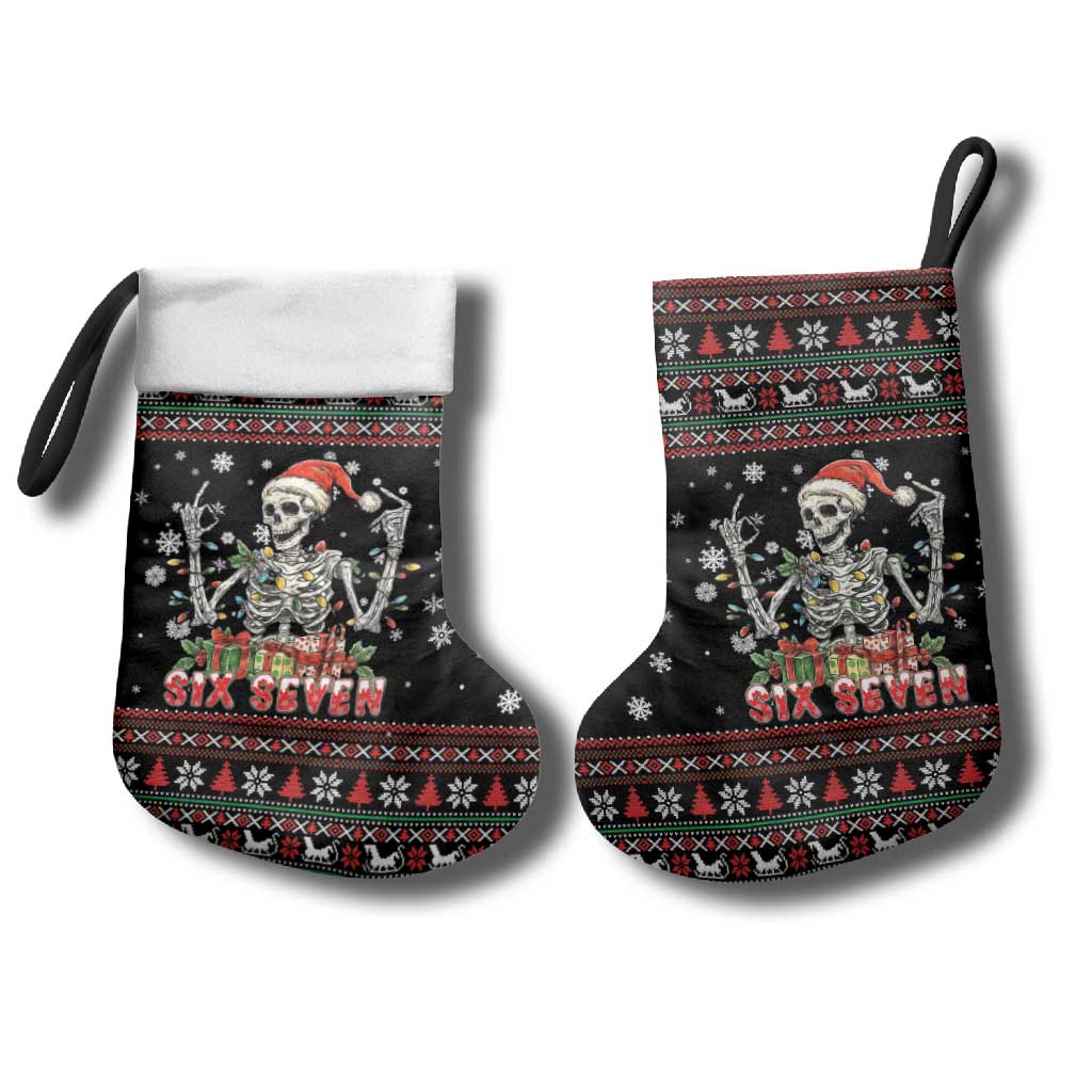 Six Seven Santa Skeleton Christmas Stocking Funny Christmas Skull - Wonder Print Shop