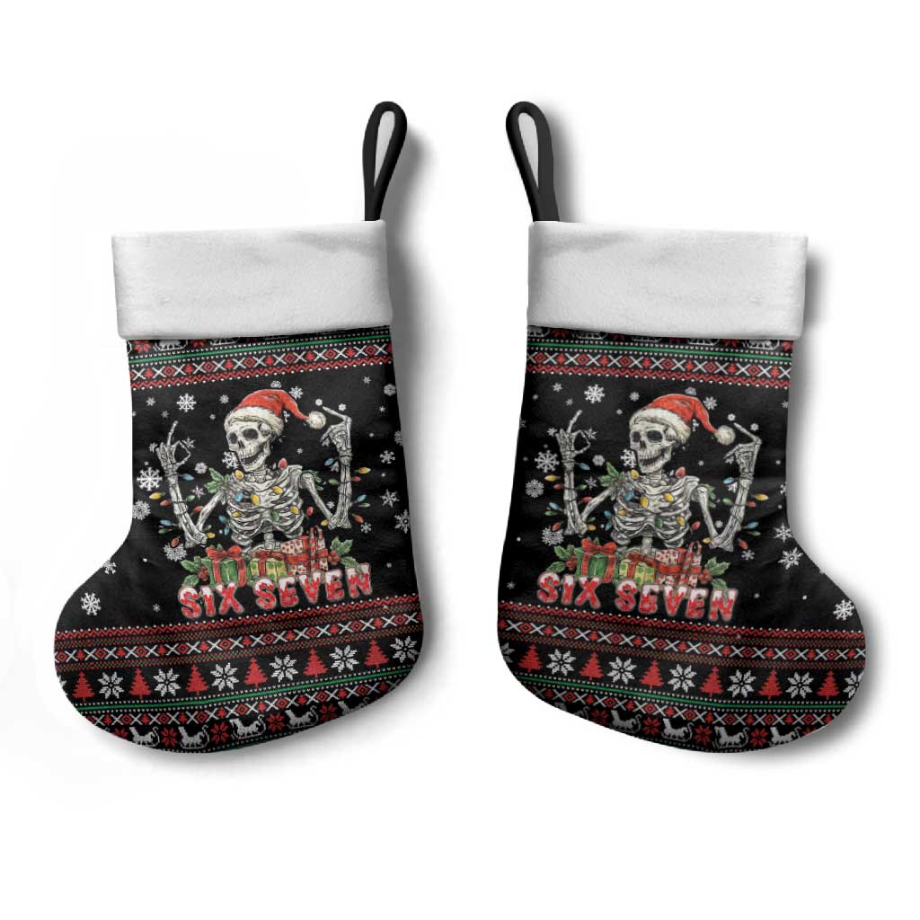 Six Seven Santa Skeleton Christmas Stocking Funny Christmas Skull - Wonder Print Shop